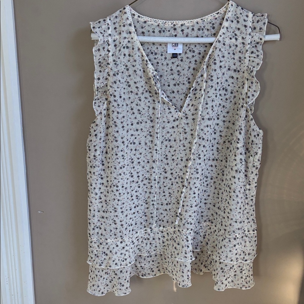 CAbi cream Floral Ruffle Blouse